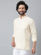 RIAG Beige Color Long Sleeves Casual Men's Cotton Short Kurta | Grocsy