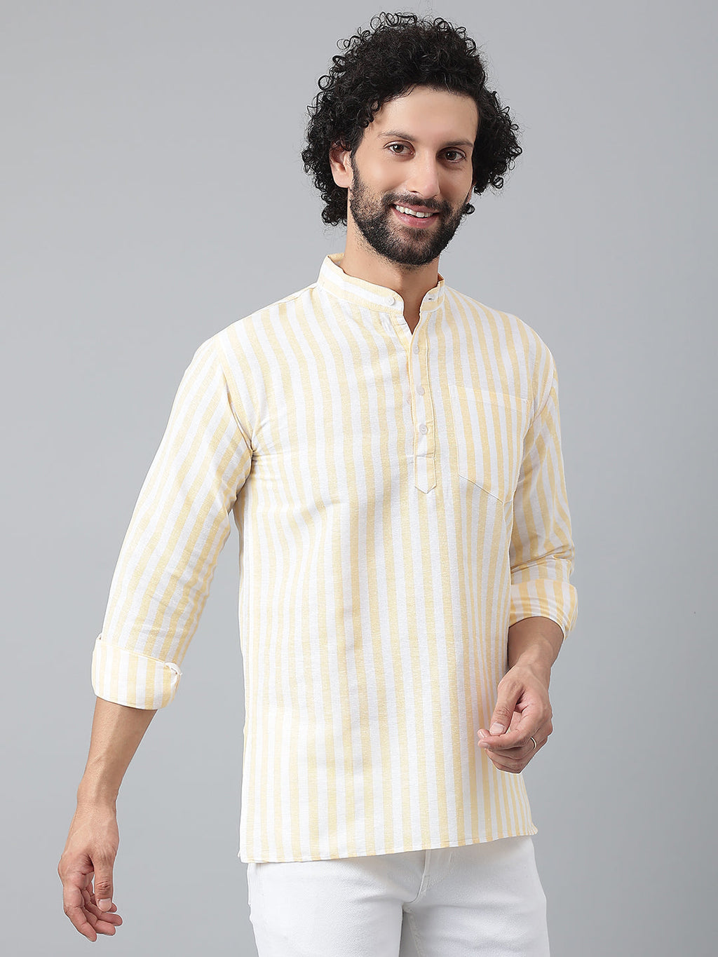 RIAG Beige Color Long Sleeves Casual Men's Cotton Short Kurta | Grocsy