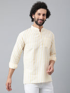 RIAG Beige Color Long Sleeves Casual Men's Cotton Short Kurta | Grocsy