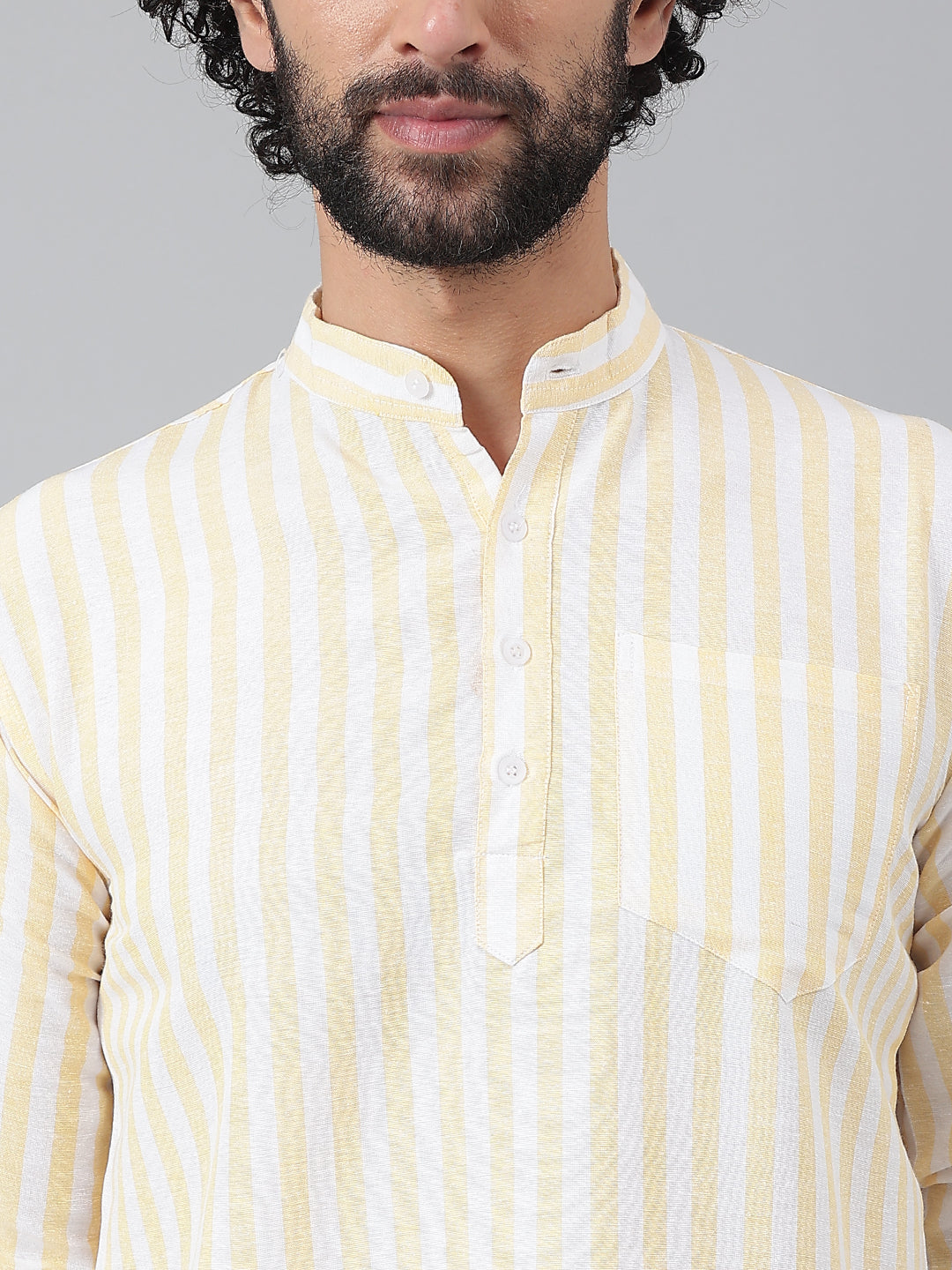 RIAG Beige Color Long Sleeves Casual Men's Cotton Short Kurta | Grocsy