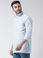 RIAG Blue Color Long Sleeves Men's Cotton Short Kurta | Grocsy