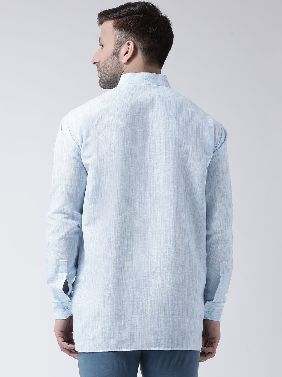 RIAG Blue Color Long Sleeves Men's Cotton Short Kurta | Grocsy