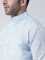 RIAG Blue Color Long Sleeves Men's Cotton Short Kurta | Grocsy