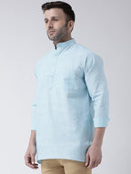 RIAG Light Blue Color Long Sleeves Men's Cotton Short Kurta | Grocsy