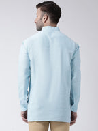 RIAG Light Blue Color Long Sleeves Men's Cotton Short Kurta | Grocsy