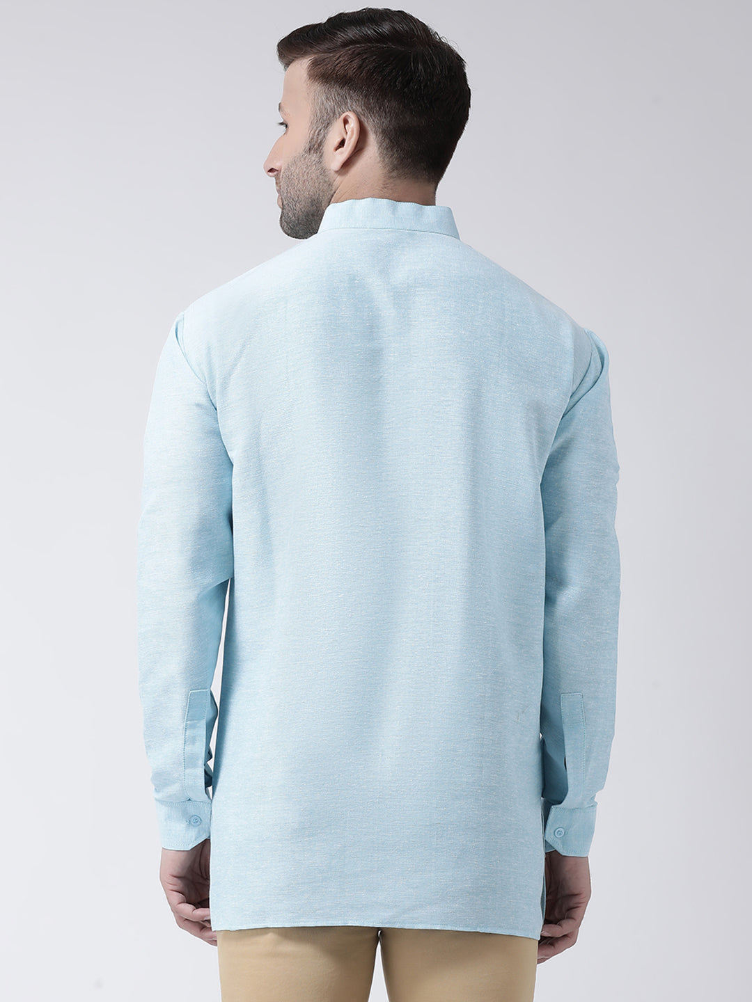 RIAG Light Blue Color Long Sleeves Men's Cotton Short Kurta | Grocsy