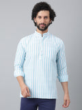 RIAG Blue Color Long Sleeves Casual Men's Cotton Short Kurta | Grocsy