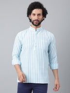 RIAG Blue Color Long Sleeves Casual Men's Cotton Short Kurta | Grocsy