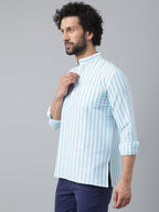 RIAG Blue Color Long Sleeves Casual Men's Cotton Short Kurta | Grocsy