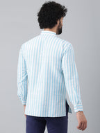 RIAG Blue Color Long Sleeves Casual Men's Cotton Short Kurta | Grocsy