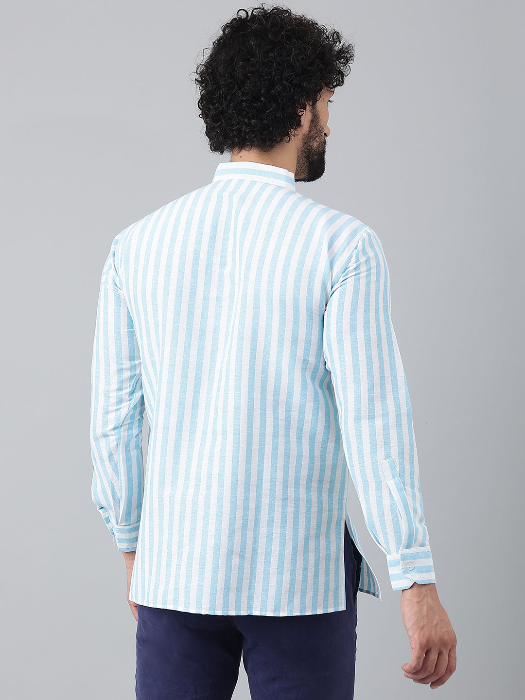 RIAG Blue Color Long Sleeves Casual Men's Cotton Short Kurta | Grocsy