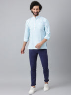 RIAG Blue Color Long Sleeves Casual Men's Cotton Short Kurta | Grocsy