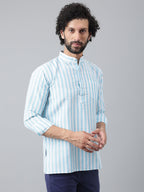 RIAG Blue Color Long Sleeves Casual Men's Cotton Short Kurta | Grocsy