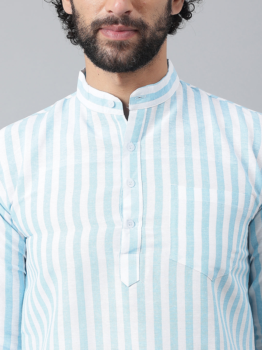 RIAG Blue Color Long Sleeves Casual Men's Cotton Short Kurta | Grocsy