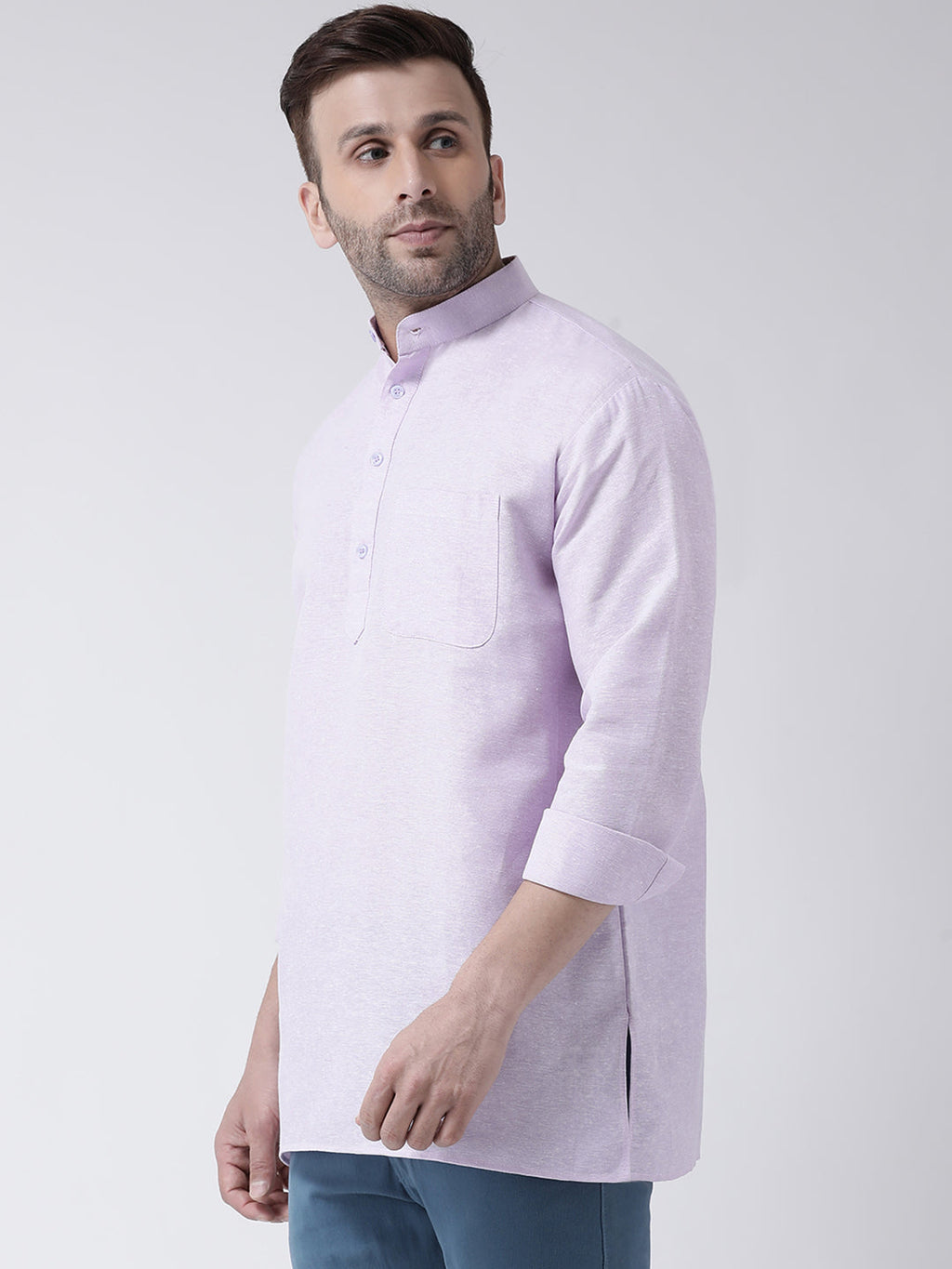 RIAG Purple Color Long Sleeves Men's Cotton Short Kurta | Grocsy