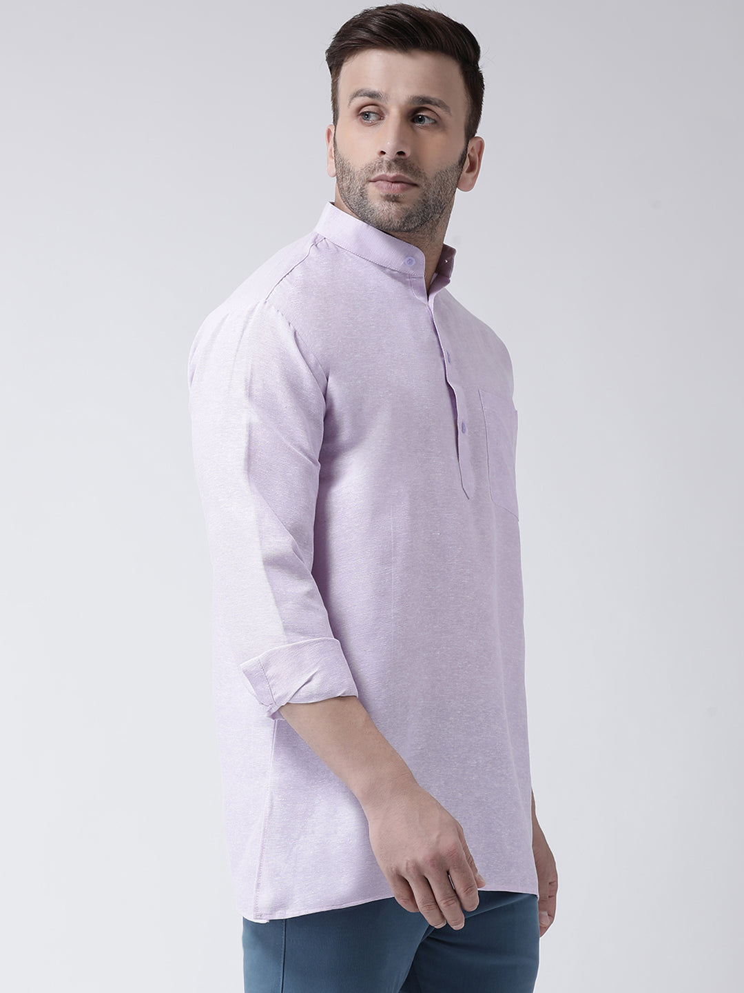 RIAG Purple Color Long Sleeves Men's Cotton Short Kurta | Grocsy