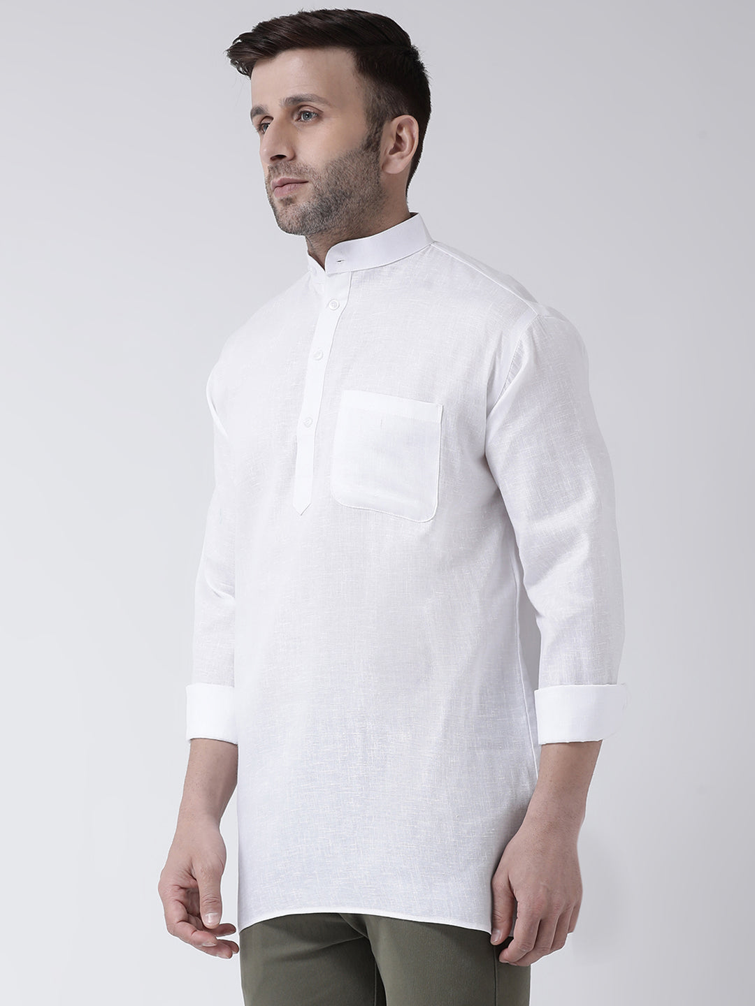 RIAG White Color Long Sleeves Men's Cotton Short Kurta | Grocsy