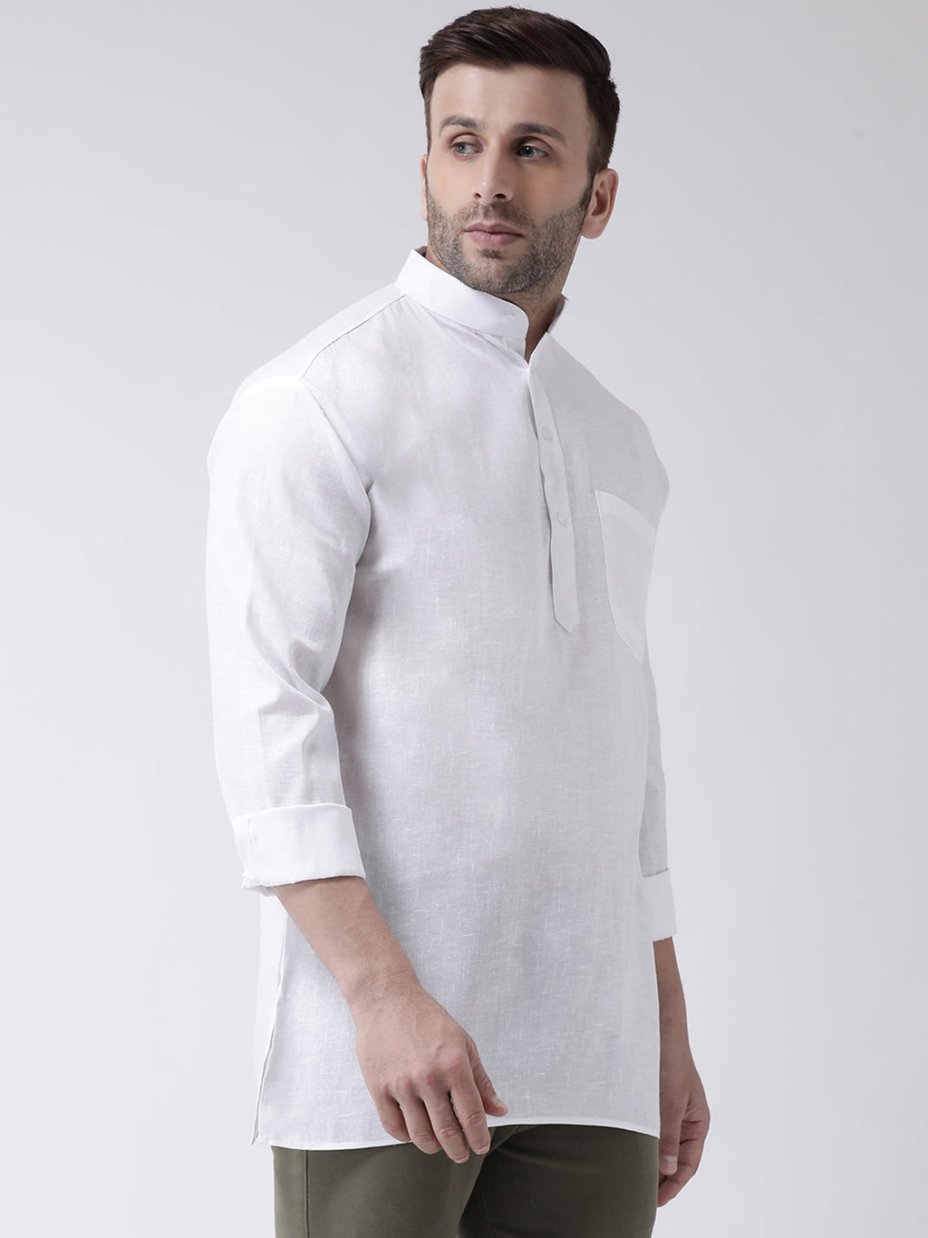 RIAG White Color Long Sleeves Men's Cotton Short Kurta | Grocsy