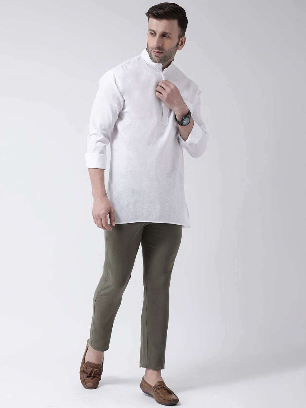 RIAG White Color Long Sleeves Men's Cotton Short Kurta | Grocsy