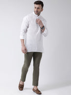 RIAG White Color Long Sleeves Men's Cotton Short Kurta | Grocsy