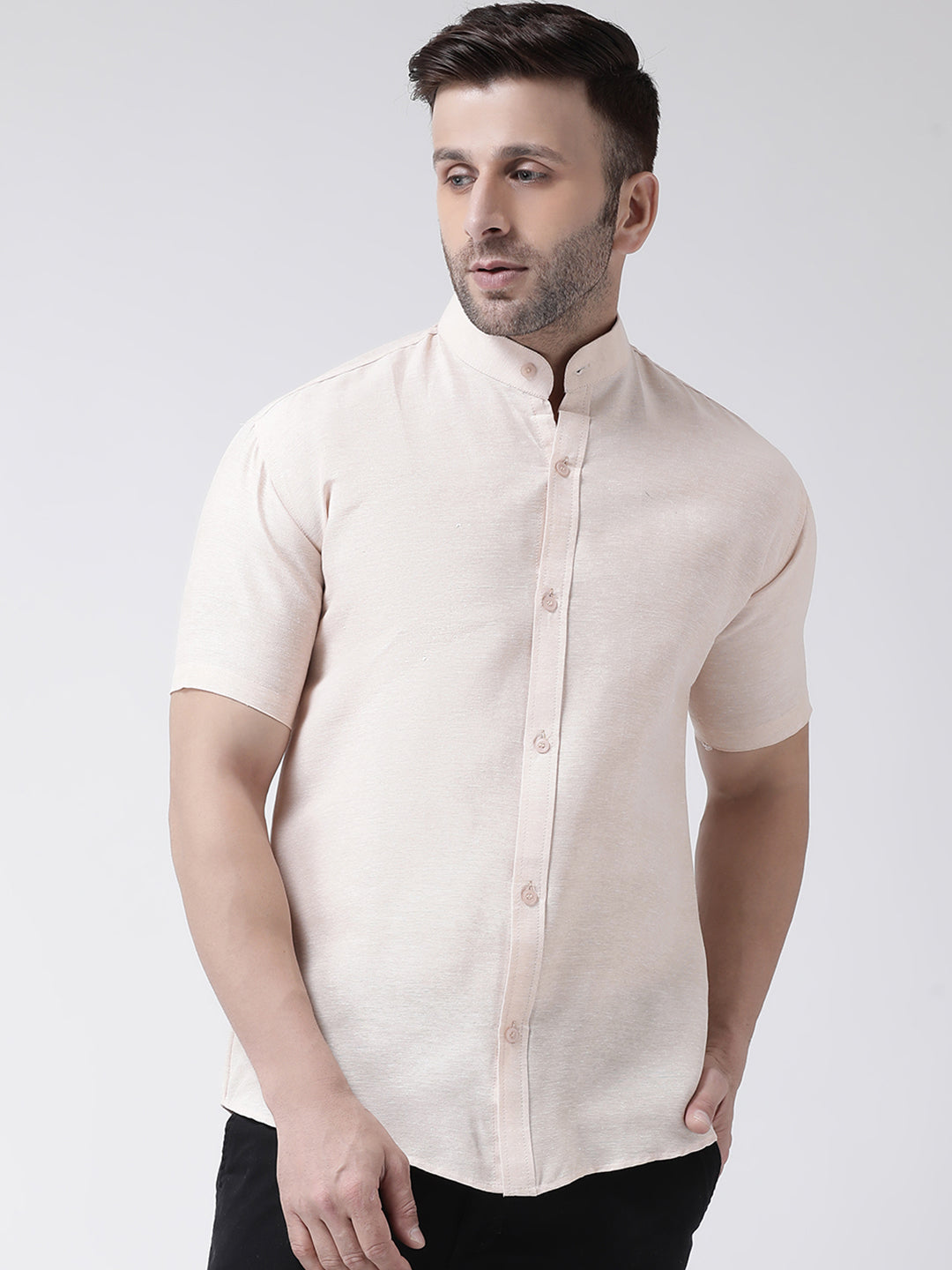RIAG Beige Men's Chinese Collar Half Sleeves Shirt | Grocsy