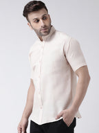 RIAG Beige Men's Chinese Collar Half Sleeves Shirt | Grocsy