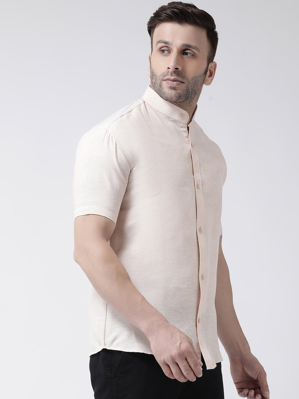 RIAG Beige Men's Chinese Collar Half Sleeves Shirt | Grocsy