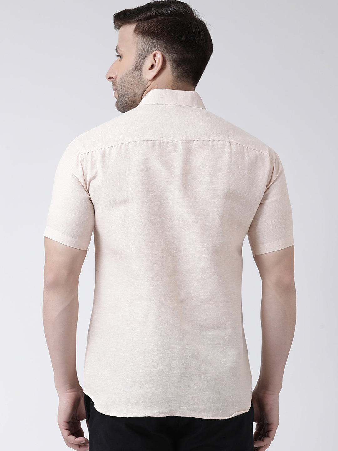 RIAG Beige Men's Chinese Collar Half Sleeves Shirt | Grocsy