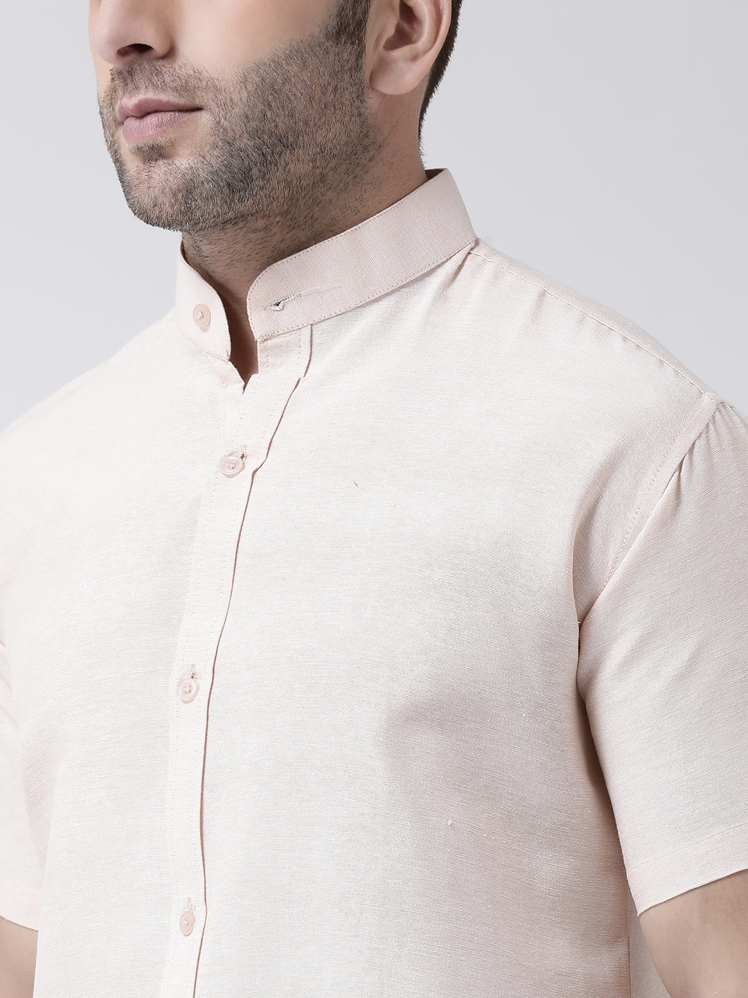 RIAG Beige Men's Chinese Collar Half Sleeves Shirt | Grocsy
