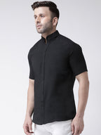 RIAG Black Men's Chinese Collar Half Sleeves Shirt | Grocsy