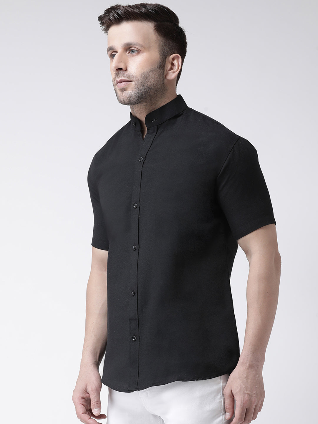 RIAG Black Men's Chinese Collar Half Sleeves Shirt | Grocsy