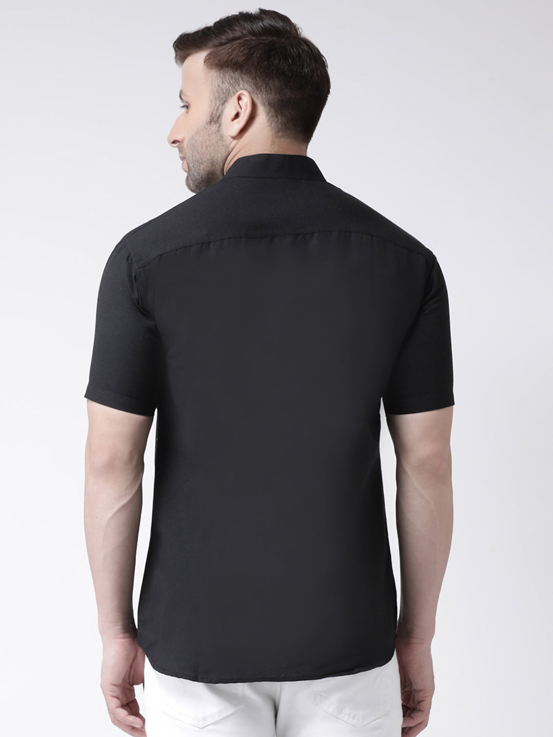 RIAG Black Men's Chinese Collar Half Sleeves Shirt | Grocsy