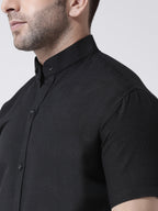 RIAG Black Men's Chinese Collar Half Sleeves Shirt | Grocsy