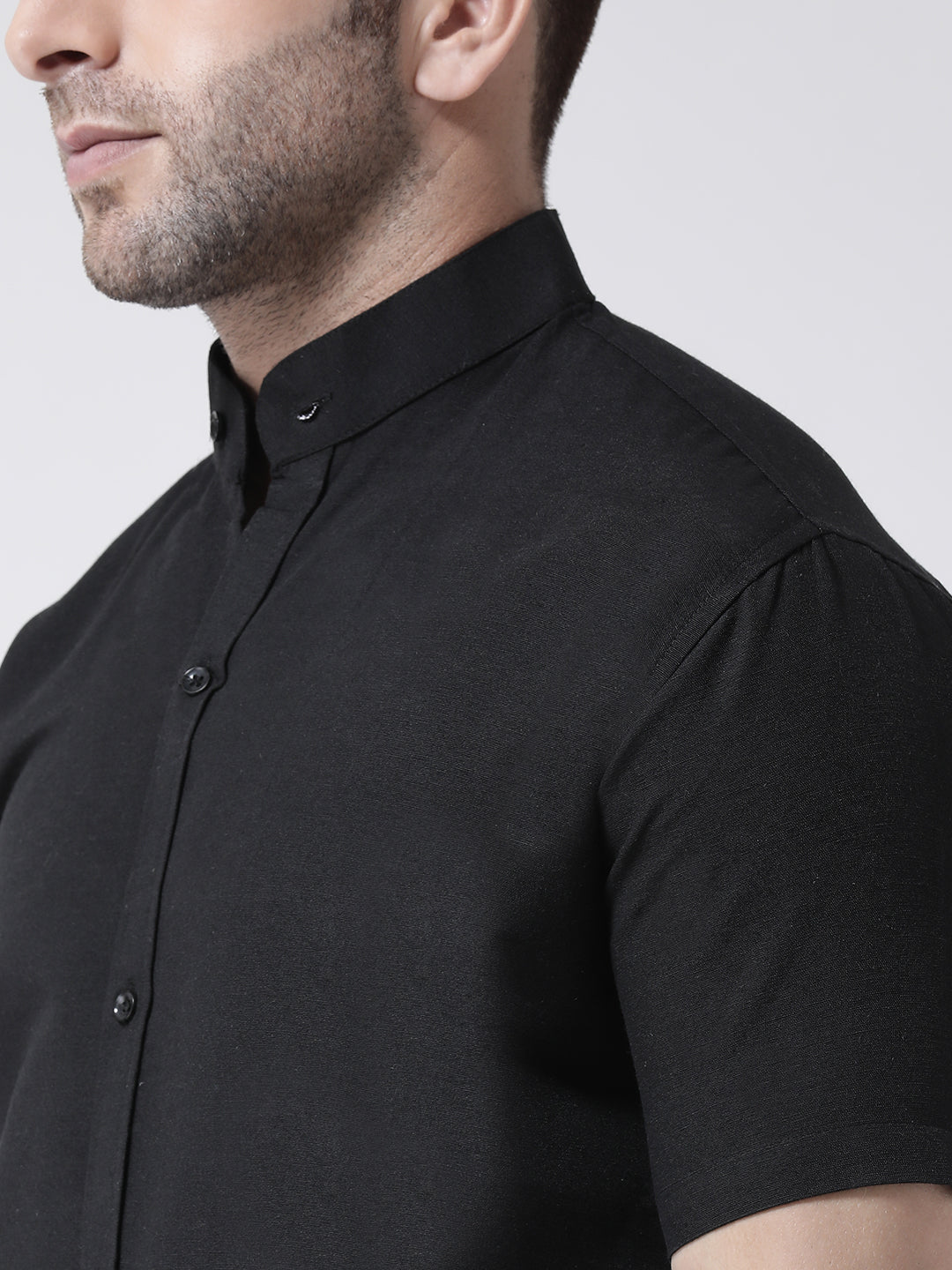 RIAG Black Men's Chinese Collar Half Sleeves Shirt | Grocsy