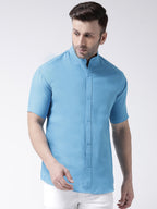 RIAG Firozi Blue Men's Chinese Collar Half Sleeves Shirt | Grocsy