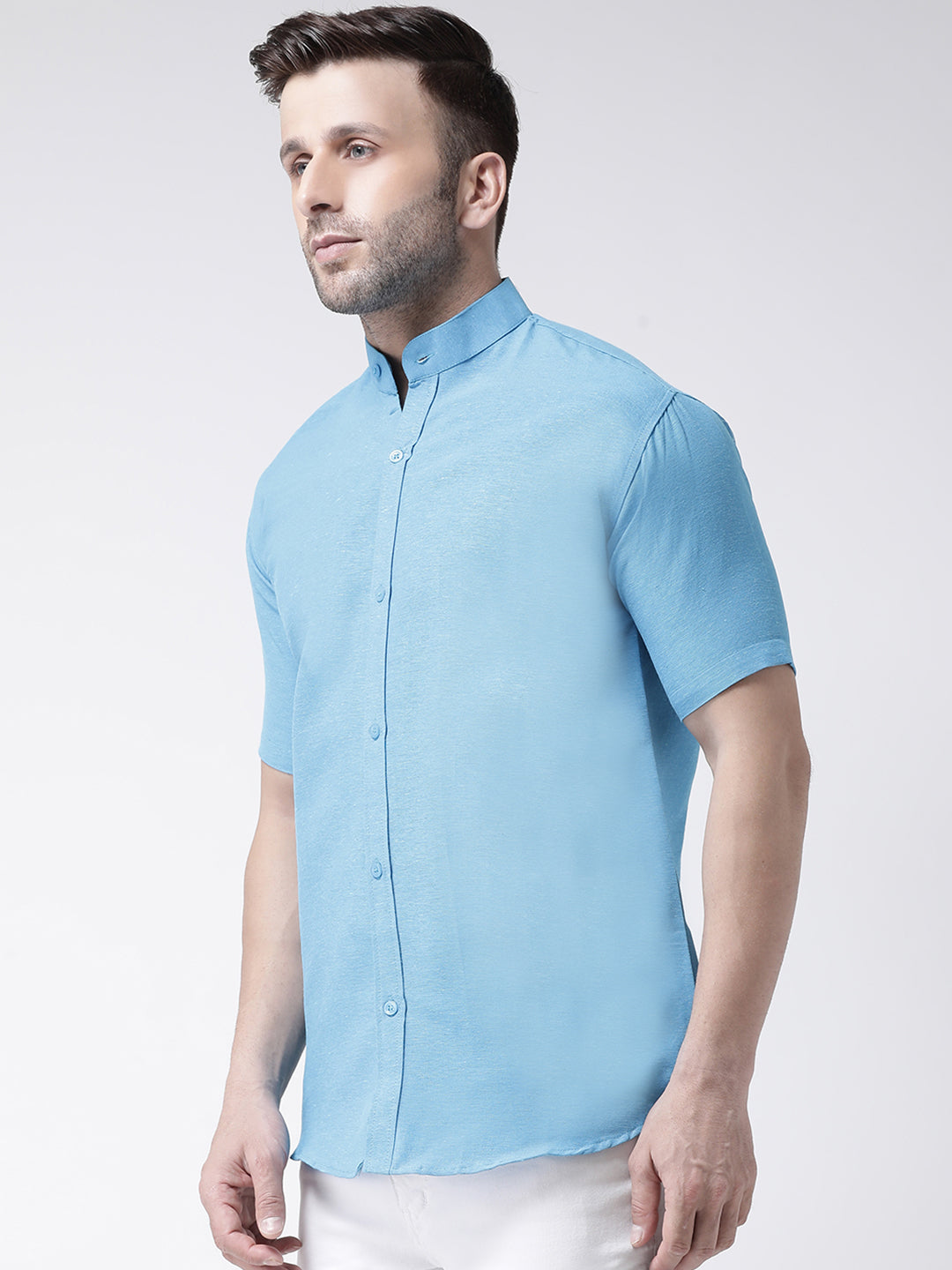 RIAG Firozi Blue Men's Chinese Collar Half Sleeves Shirt | Grocsy