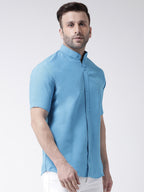 RIAG Firozi Blue Men's Chinese Collar Half Sleeves Shirt | Grocsy