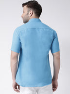 RIAG Firozi Blue Men's Chinese Collar Half Sleeves Shirt | Grocsy