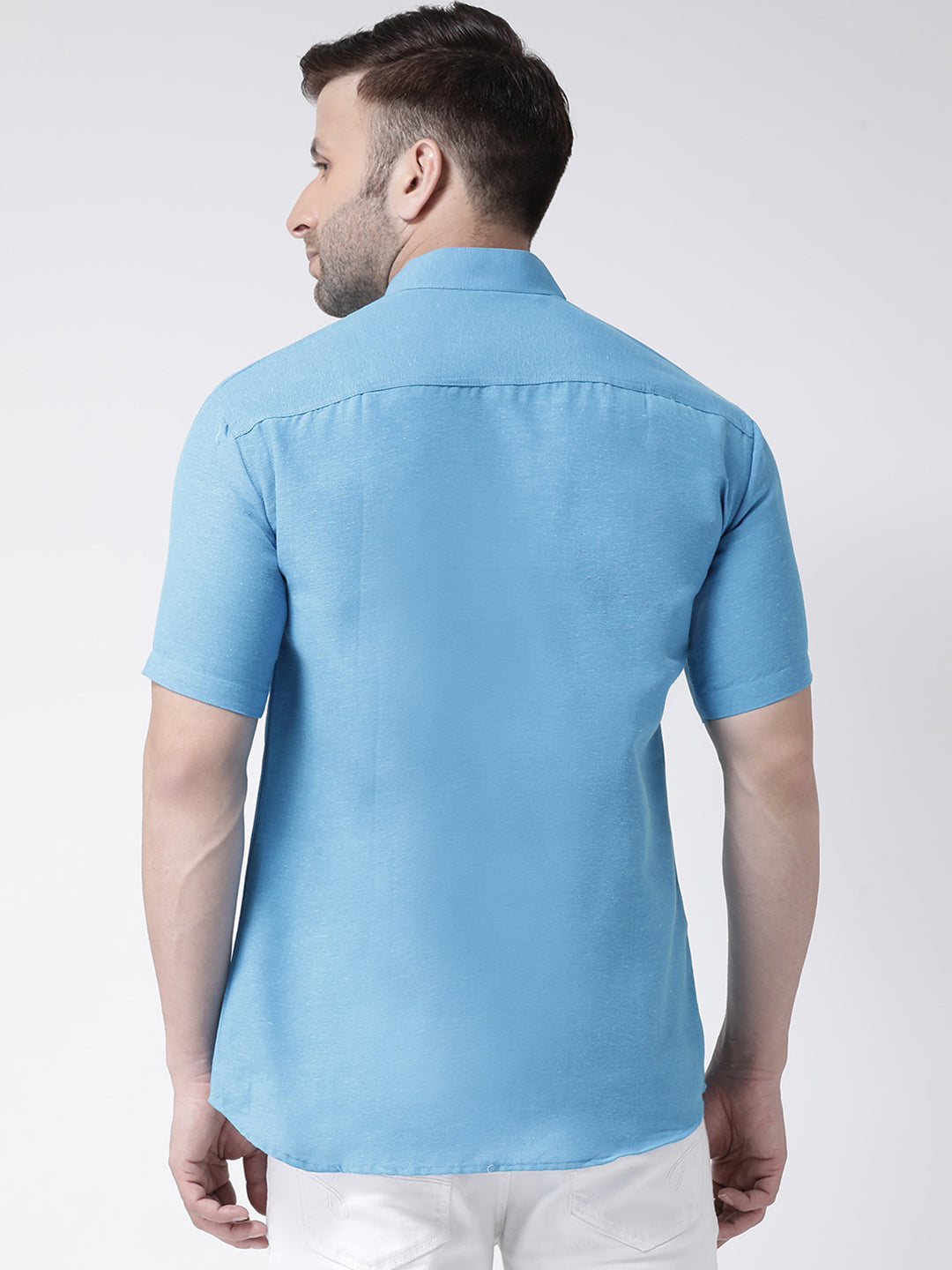 RIAG Firozi Blue Men's Chinese Collar Half Sleeves Shirt | Grocsy