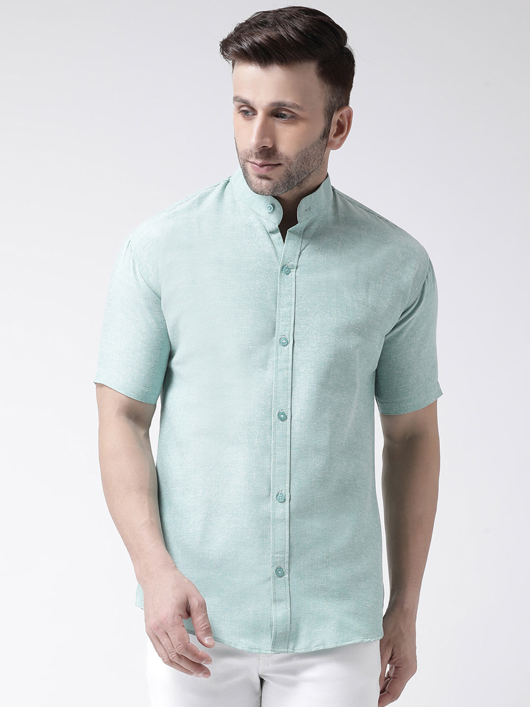 RIAG Green Men's Chinese Collar Half Sleeves Shirt | Grocsy