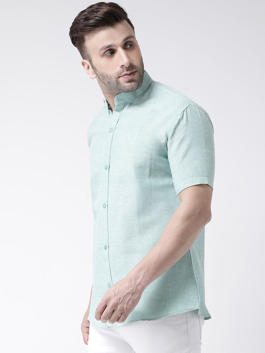 RIAG Green Men's Chinese Collar Half Sleeves Shirt | Grocsy