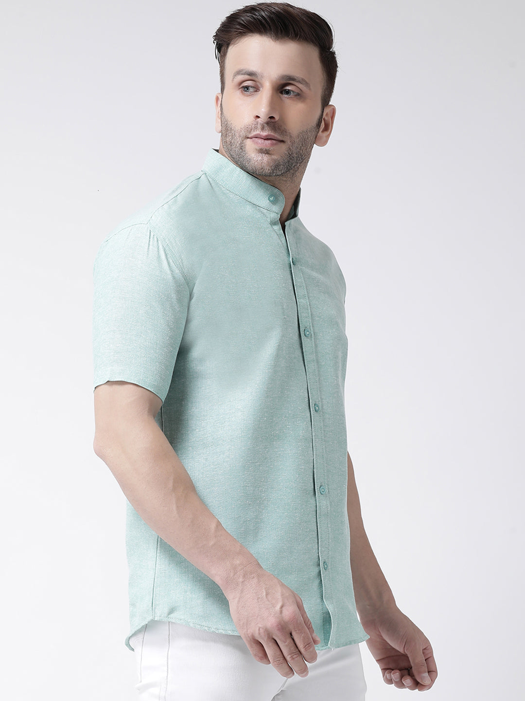 RIAG Green Men's Chinese Collar Half Sleeves Shirt | Grocsy