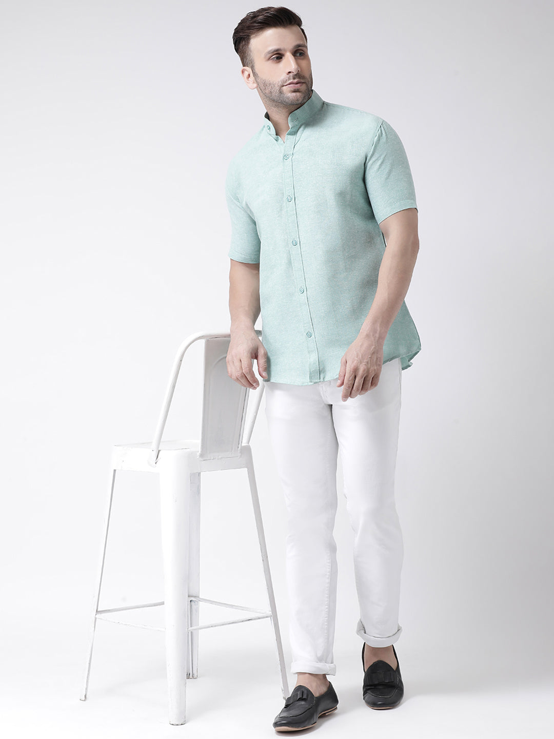 RIAG Green Men's Chinese Collar Half Sleeves Shirt | Grocsy