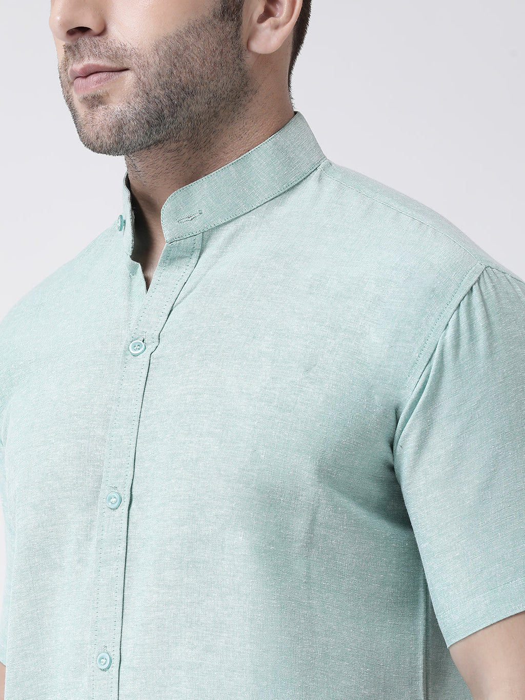 RIAG Green Men's Chinese Collar Half Sleeves Shirt | Grocsy