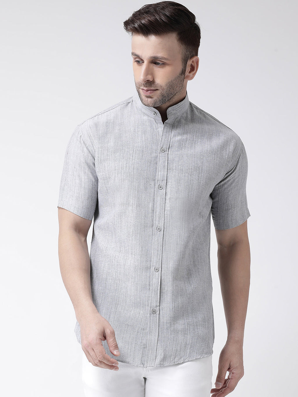 RIAG Grey Men's Chinese Collar Half Sleeves Shirt | Grocsy