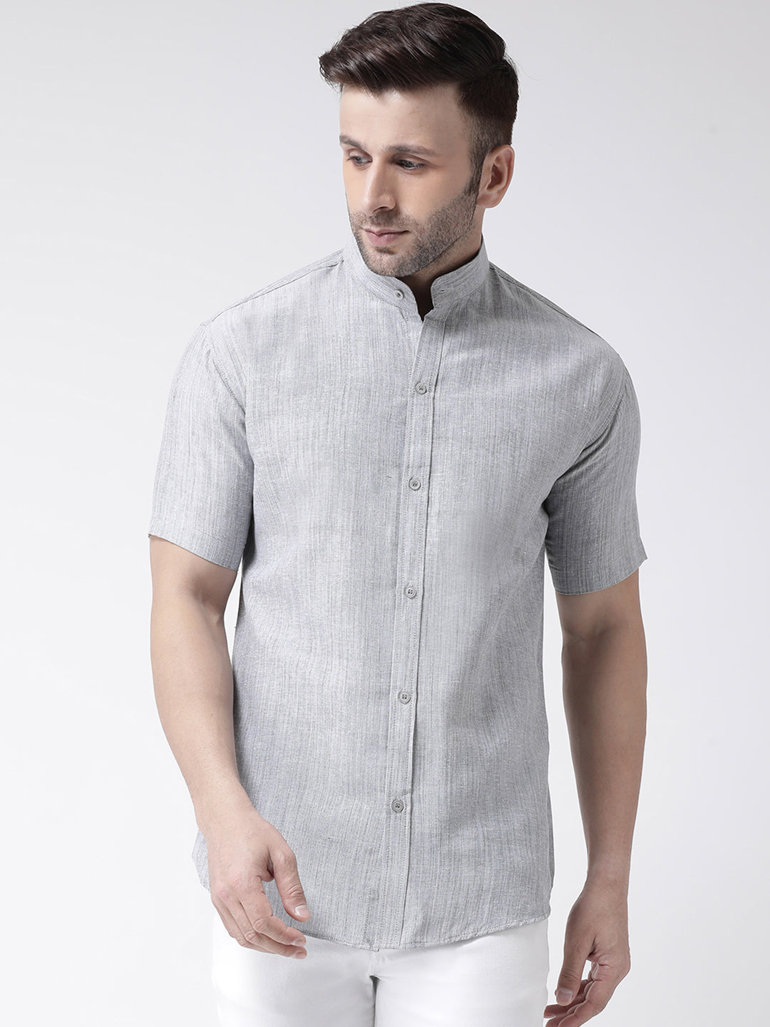 RIAG Grey Men's Chinese Collar Half Sleeves Shirt | Grocsy