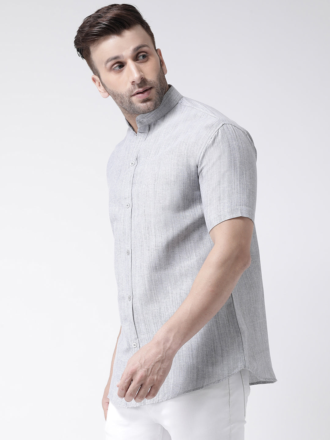 RIAG Grey Men's Chinese Collar Half Sleeves Shirt | Grocsy