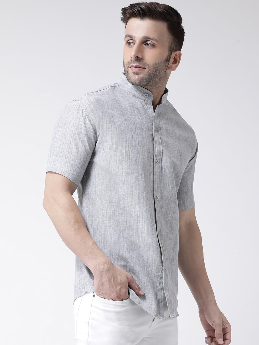 RIAG Grey Men's Chinese Collar Half Sleeves Shirt | Grocsy