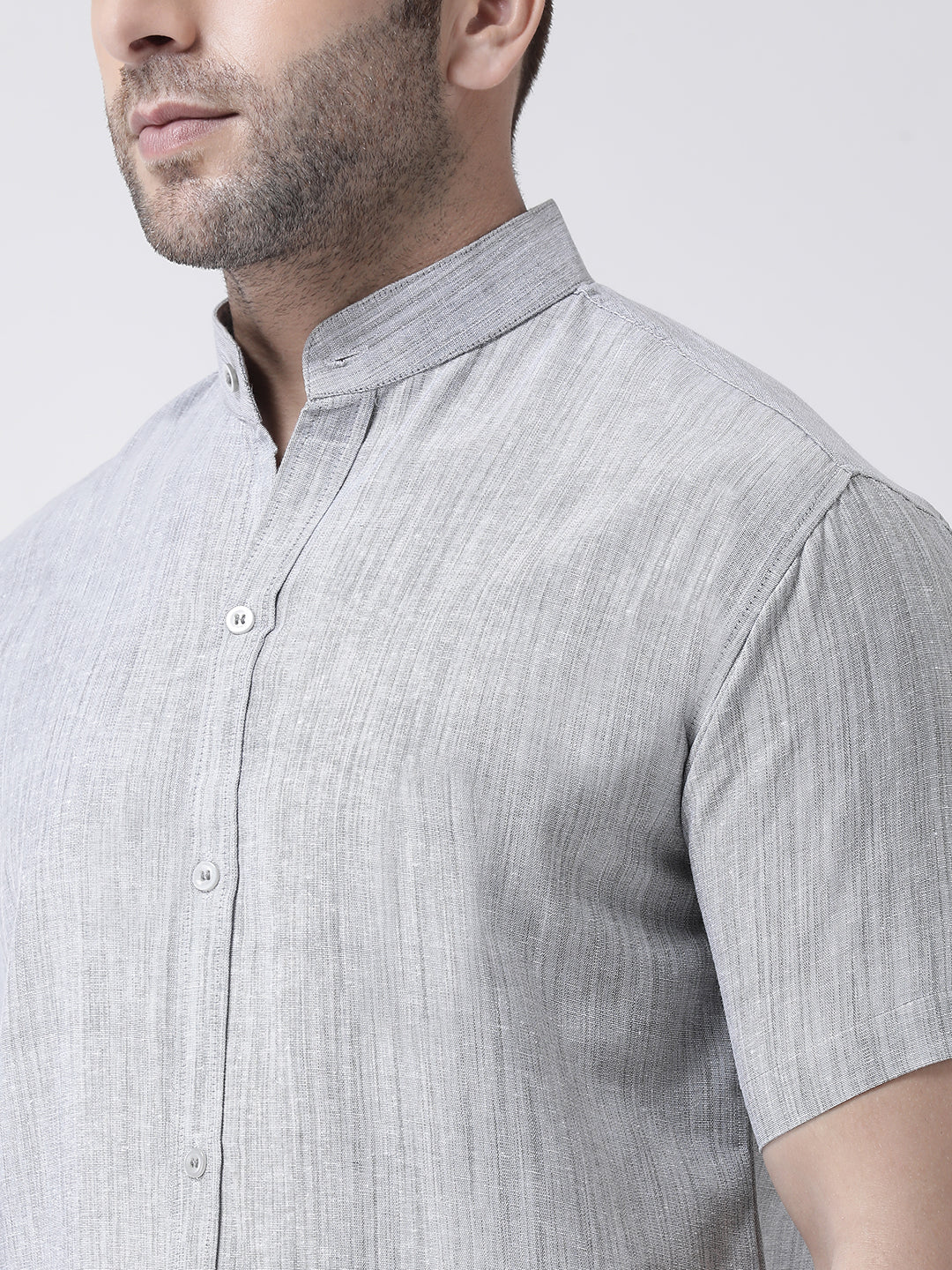RIAG Grey Men's Chinese Collar Half Sleeves Shirt | Grocsy