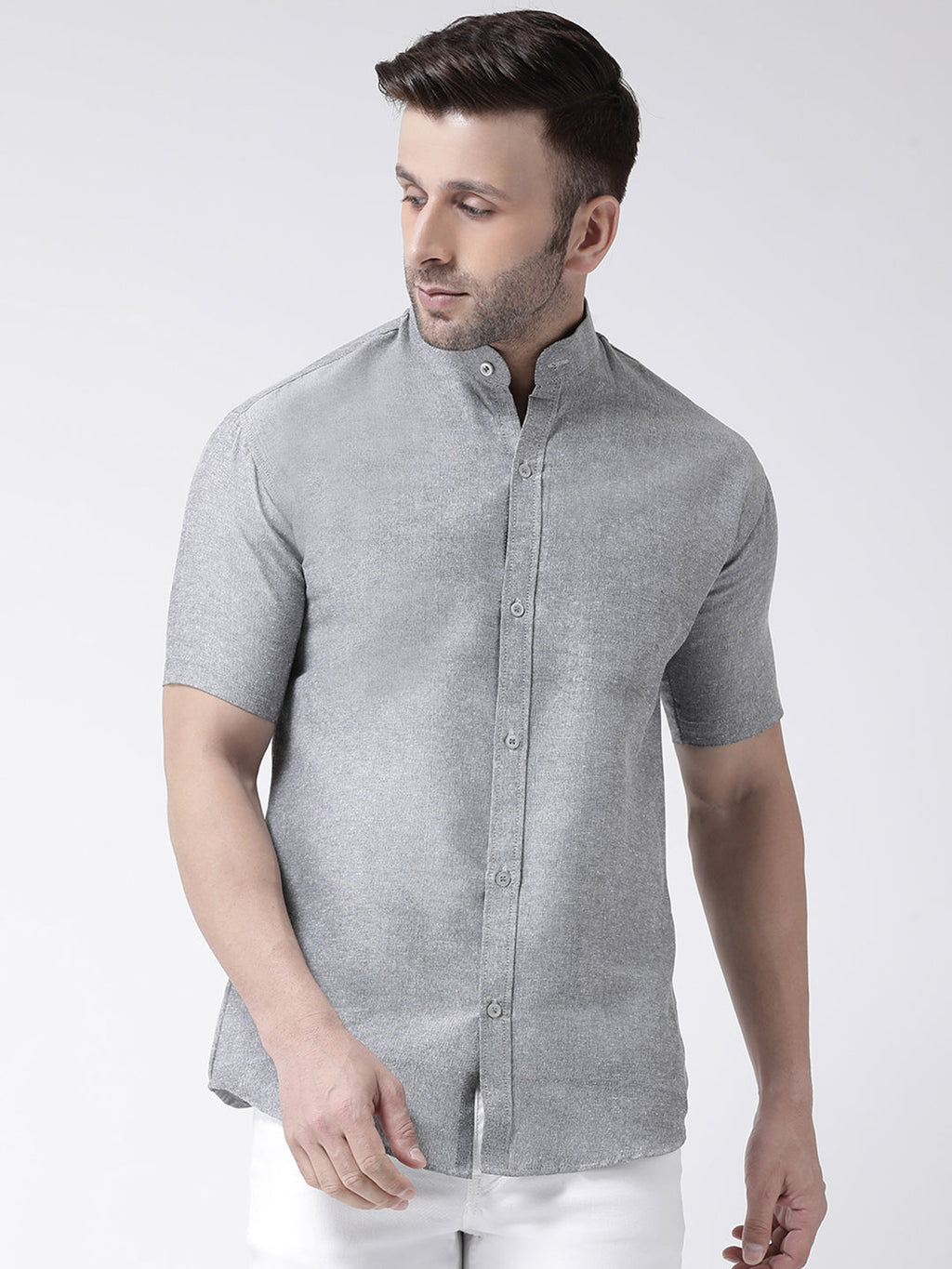 RIAG Grey Men's Chinese Collar Half Sleeves Shirt | Grocsy